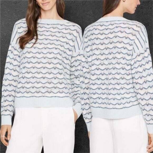 CLUB MONACO Women’s Pointelle Boatneck Sweater in the Size XL in Blue Multi - Picture 3 of 11